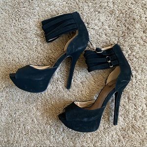Black Suede Ankle Strap Platform Heels